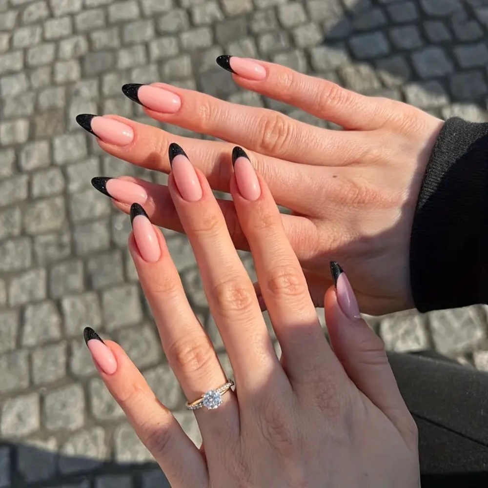 24 pcs Premium Press On Nails Almond Shape French Tip